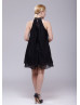 Beaded Black Chiffon Halter Mother Dress